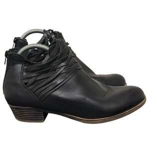 Sugar Ankle Boots Womens 9 Rhett Black Strappy Caged Low Heel EUC